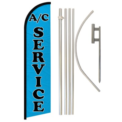 A/C Service WindlessBanner Swooper Advertising Flag Kit Mechanic Automative Blue