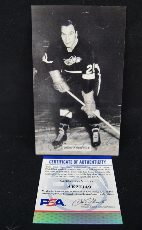 DEAN PRENTICE Autographed 3.25x5.5" Photo DETRIOT RED WINGS PSA/DNA