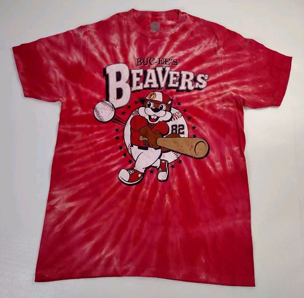 Buc-ee's Red Tie Dye Buc-ee's Beavers Baseball T-Shirt Size Small