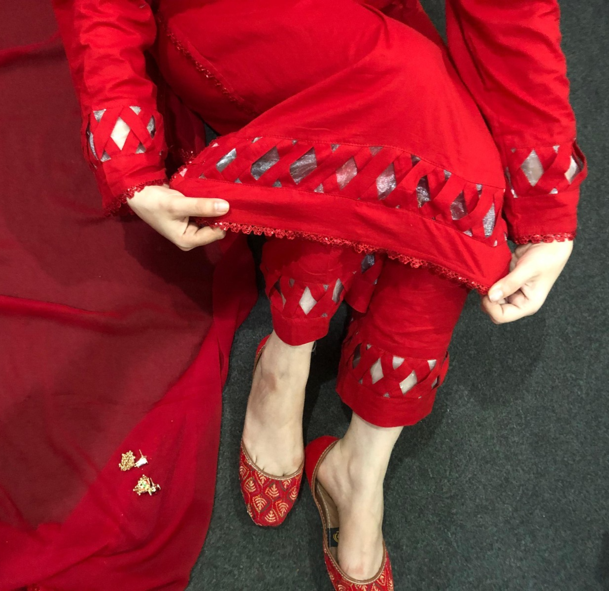 Pakistani Indian Cotton Shalwar Kameez with Organza Base and Georgette Dupatta