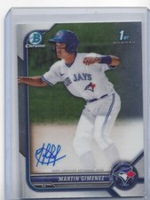 MARTIN GIMENEZ 2022 BOWMAN CHROME 1ST BLUE JAYS ON CARD PROSPECT AUTO