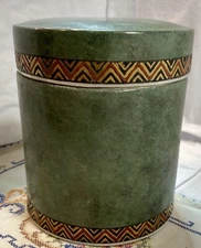 Norman Perry Painted Porcelain Jar W/ Lid Vintage Asian ￼ Egyptian Green MACAU￼