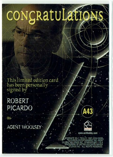 Stargate SG-1 Season 7 - 2005 Autograph Card A43 Robert Picardo as Agent Woolsey - Picture 2 of 2