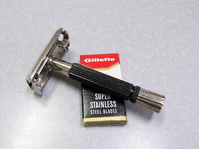Vintage Gillette R-3 1971 Black Super Speed TTO DE Safety Razor NOS blades CLEAN