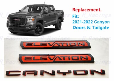 3PCS Gloss Black Red Door Elevation Rear Canyon Emblems 2021-2022 Canyon