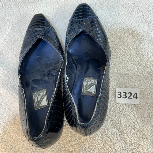 Vtg J Renee Pump Womens Navy Blue Heels 6M Snakeskin Stiletto Pointed Toe 90s - Picture 14 of 14