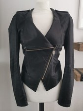 100% Hugo Boss Black Soft Lambs Leather Janorah-w Zip Up Biker Jacket Uk 8