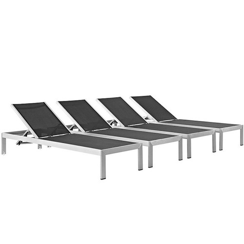 4 Outdoor Lounge Sun Chairs Black, White, Gray Textiline Mesh Brushed Aluminum - Picture 13 of 24