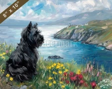 Skye Terrier dog painting in a scenic coastal view 8x10 Print 