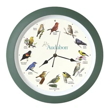 Audubon Society Singing Bird Wall Sound Clock, 13 Inch, Green