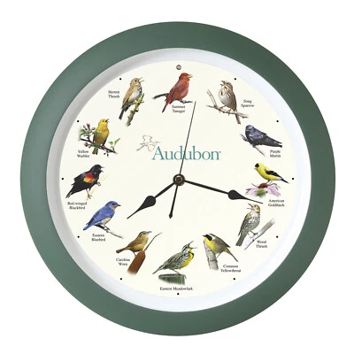 Audubon Society Singing Bird Wall Sound Clock, 13 Inch, Green