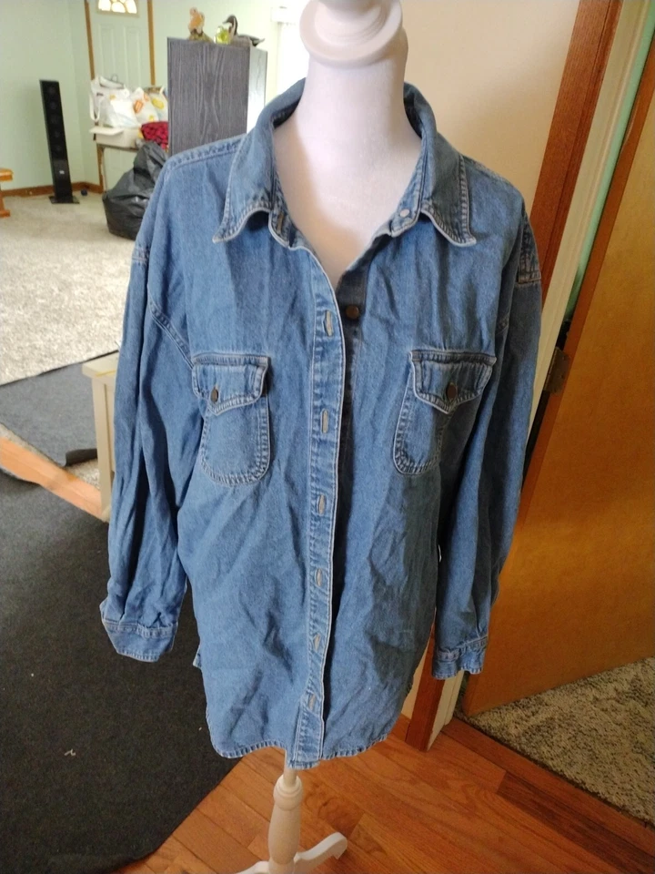 Denim vintage Crazy Horse Liz Claiborne para mujer XLarge manga larga abotonada Foto 2 de 4