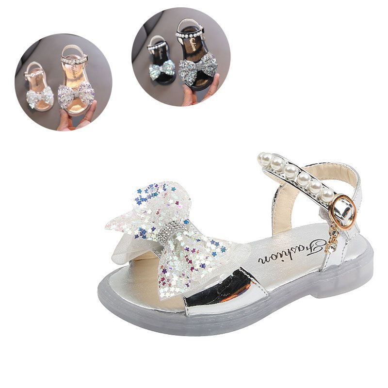 PANTOFOLA D’ORO Sandali fiocco bambino bambina matrimonio festa scuola pantofole scarpe paillettes Regno Unito estate