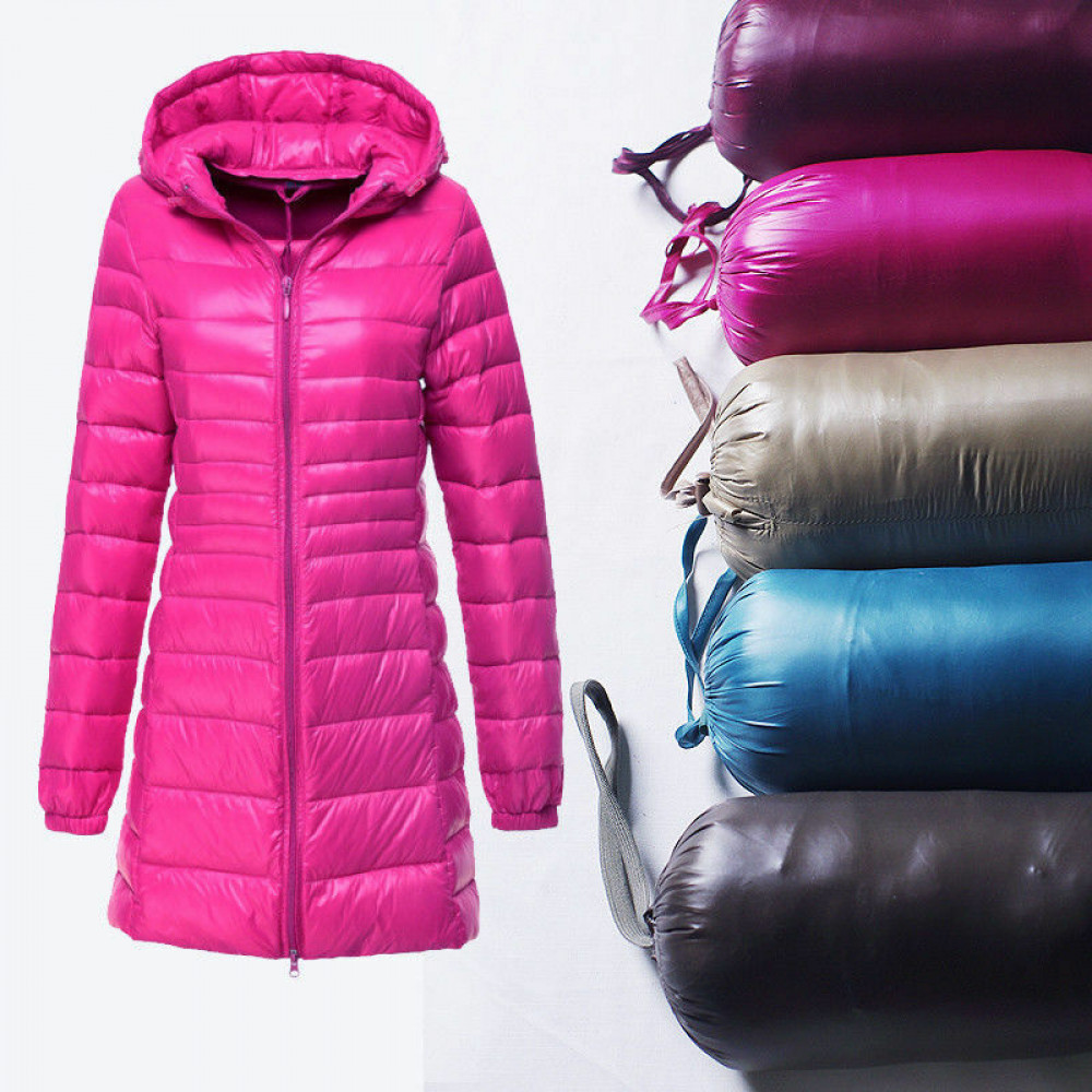 Women's 90% Duck Down Jacket Slim Coat Long Hooded Ultra Light Down Coat New