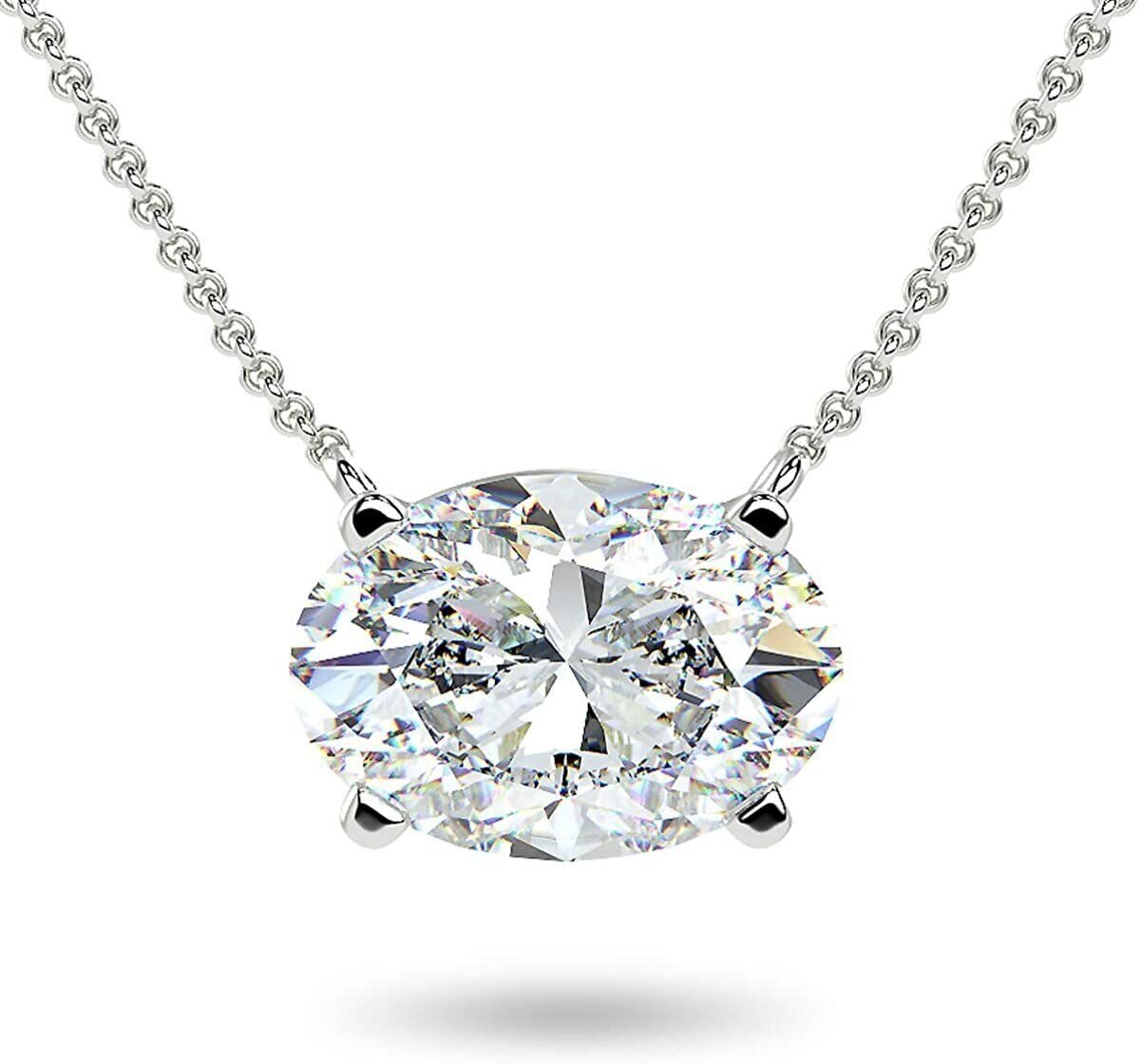 14K Gold Lab Grown Oval Cut Diamond East-West Solitaire Chain