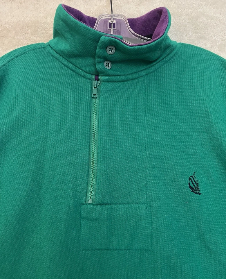Vintage 90s NAUTICA Sweatshirt Men's XL 1/4 Zip Green Purple Pullover Sweatshirt - Image 2 of 4