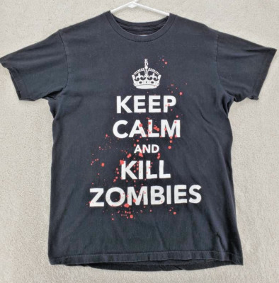 k.i.d. Graphic T-Shirt men's size Large Keep Calm And Kill Zombies Cotton