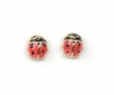 14k Yellow Gold Red and Black Enamel Lady Bug Baby earrings with Screw Back