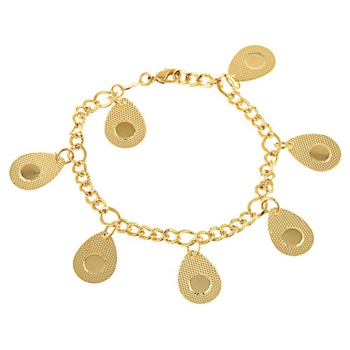 UNIQUE 8.07" YELLOW GOLD PLATED WATER DROP LINKS CHAIN BRACELET (3G238) - 第 1/3 張圖片
