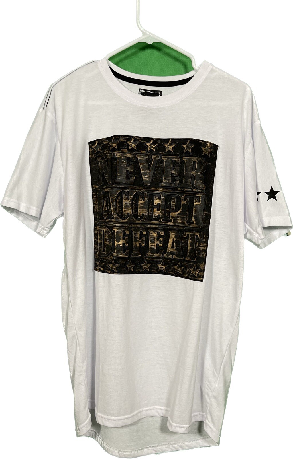 FILA T shirt stile girocollo nuova bianca Never Accept Defeat XL stampata in 3D