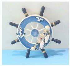 Nautical Beach Wooden Boat Ship Steering Wheel Home Wall Decoration Ornament MU