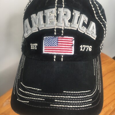 K & B Trading Co Baseball Cap America Black Flag Adjustable Bucklestrap Back Hat