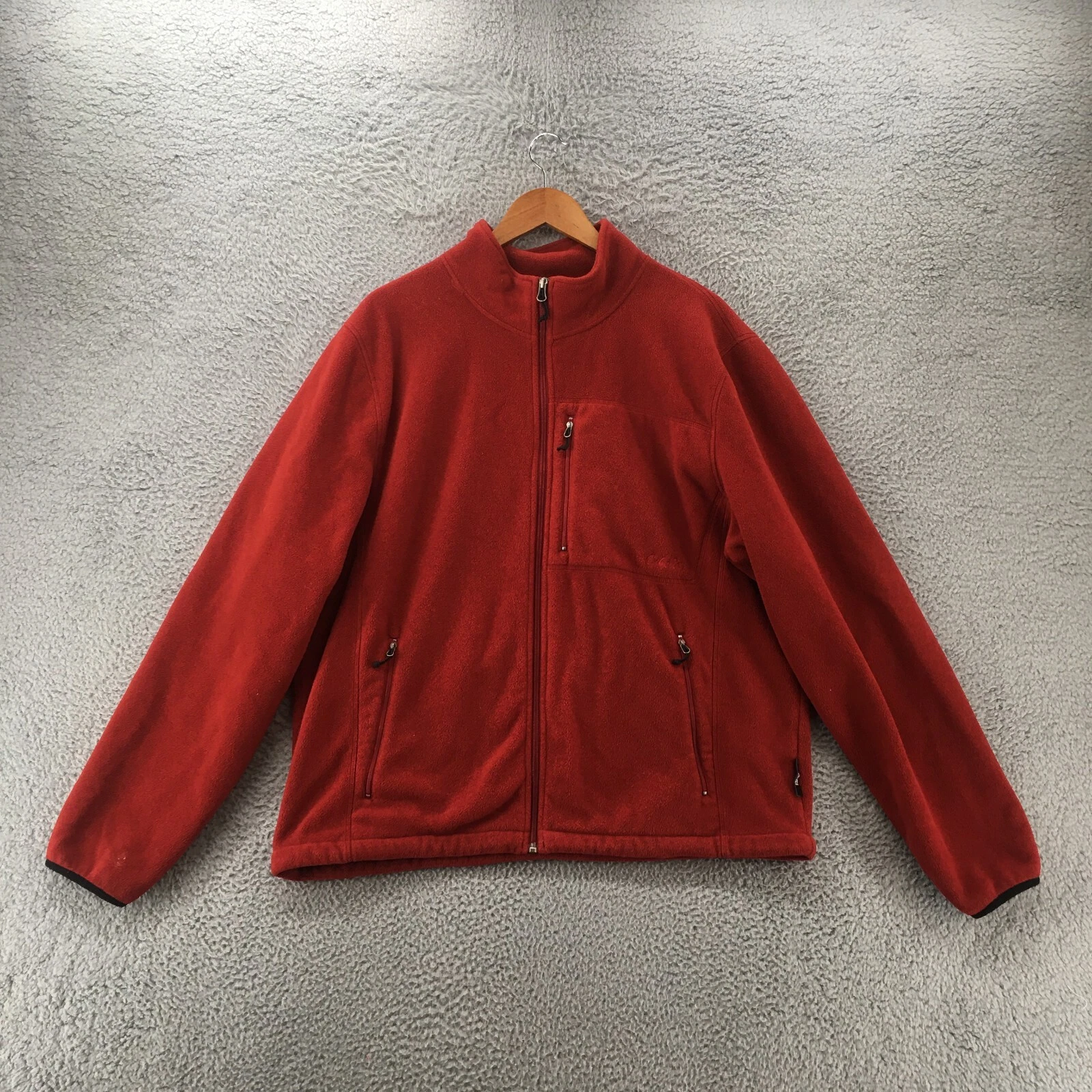 Cabelas Fleece Zip Up Jacket Mens XL Red Mock Neck Long Sleeve Front Pockets Top