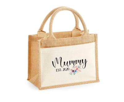 Personalised XL Jute Bag Shopping Mummy Est New Mum Baby Shower Gift