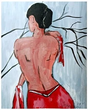 Original painting Woman in Red, paper, acrylic, "Lady in Red" Art