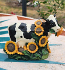 Cow Trinket Box Ceramic Sunflower Yellow White Black Green