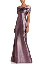 Rickie Freeman for Teri Jon Women Purple Metallic Twist Front Gown Dress 8 740