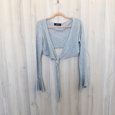 Akira Women Cropped Tie Front Bolero Medium Beige Long Sleeve Coquette Fairy Y2K