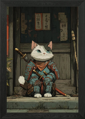 Samurai Katze gerahmtes Wandbild Poster Leinwanddruck Bild