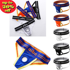 Men Jockstrap Underwear Silicone Cockring Penis Gay Sexy G-String Cotton