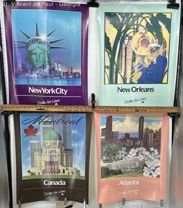 VTG Lot of 4 Delta Air Lines Posters New York City Atlanta New Orleans & Canada