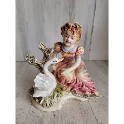 Vintage porcelain girl goose victorian style swan unique Xmas home decor