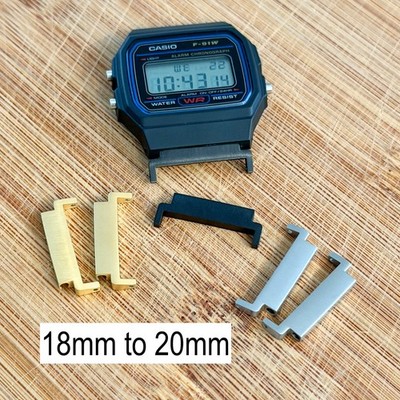 18mm to 20mm Adapters for Casio F91W-1, Watch Band Converters - Stainless Steel