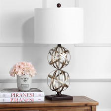 Haley Modern Farmhouse Double Sphere Antique Silver Table Lamp with LED Bulbs