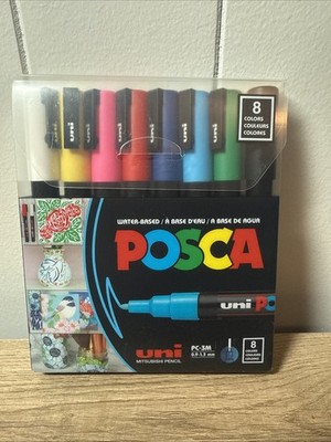 Posca Paint Marker- 8 Count- Black, Red, Pink, White, Green, Blue, Yellow New C2