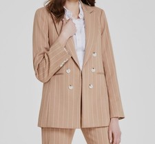 Tahari ASL Women's Beige Striped Peak Lapel Blazer Jacket Size 10