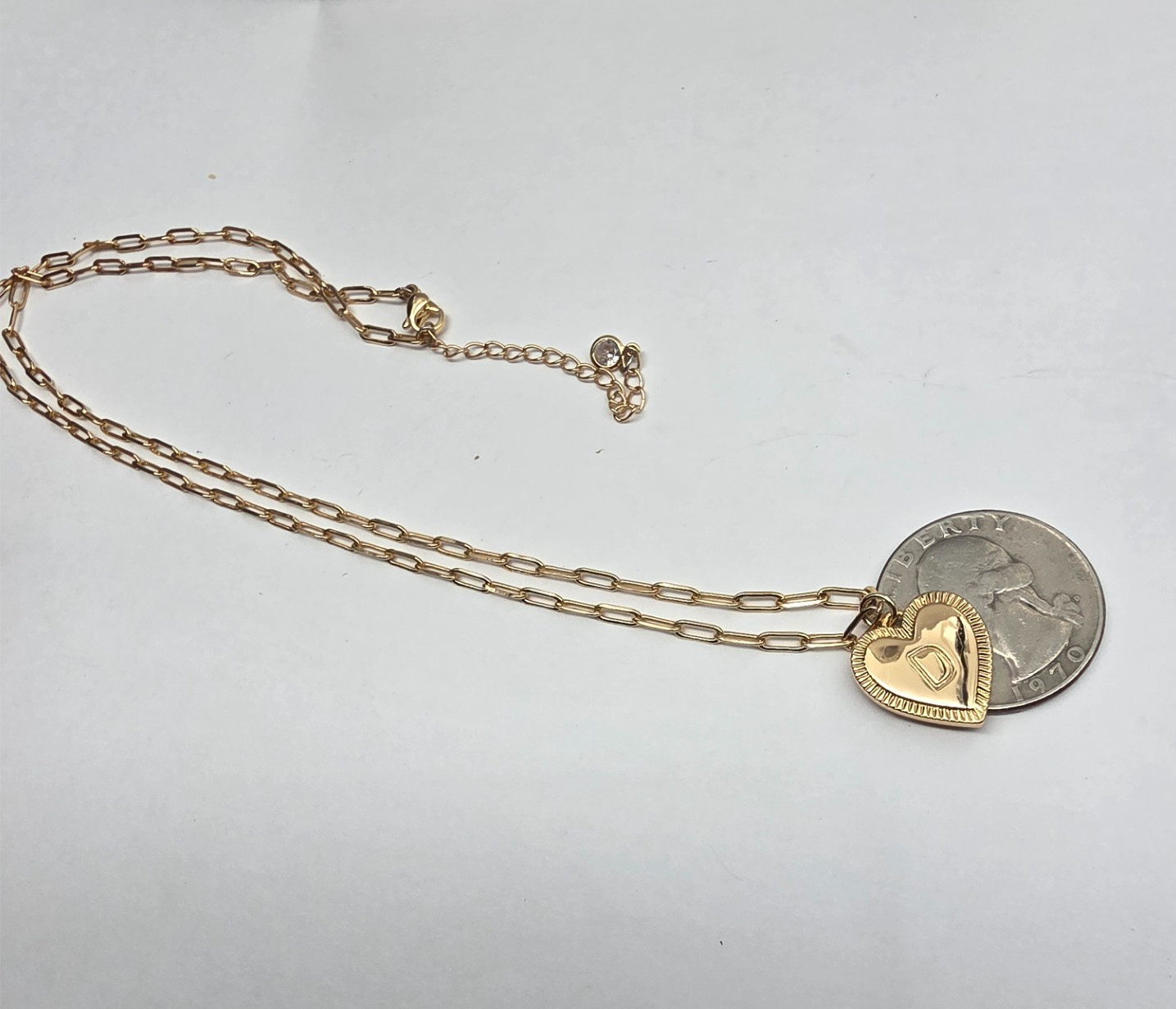 Monogrammed Initial Etched D Gold Tone Heart Pend… - image 4