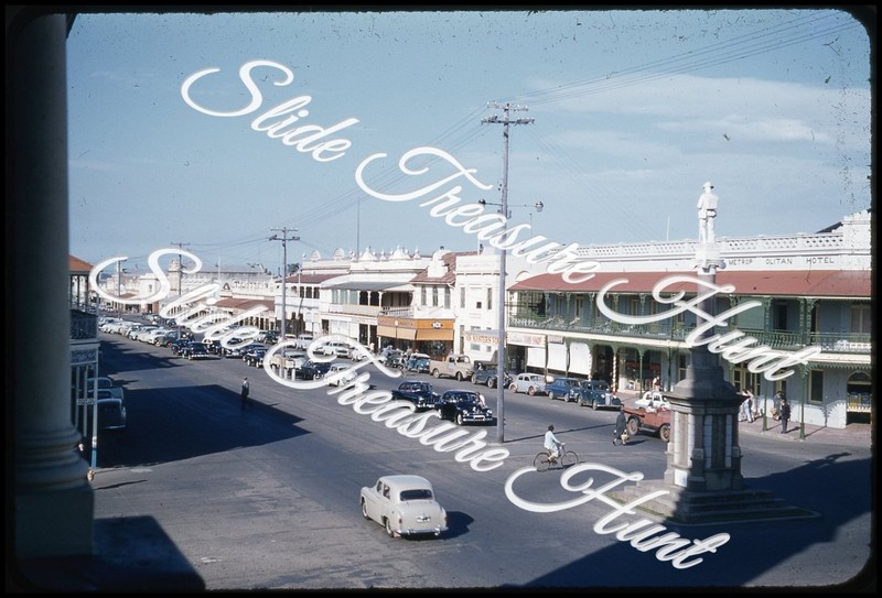 Australia Bundaberg Street Scene Car Sign 35mm Slide 1950s Red Border Kodachrome