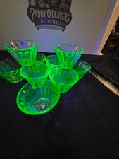 Set of 9 Hazel Atlas Green Depression Glass Ramekins/Small Bowls
