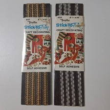 2 Vintage 70s Trimtex Stick-To-Trim Adhesive Craft Trim Gold Silver 6ft NOS DIY