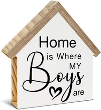 Boy Mom Gifts, Home Is Where My Boys Are House Shaped Wood Block Sign, New Home