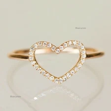 Mini Diamond Love Heart Ring In14k Rose Gold Open Heart Pave Set Ring Minimalist