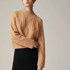 J.Crew supersoft cable-knit roll neck sweater in heather camel