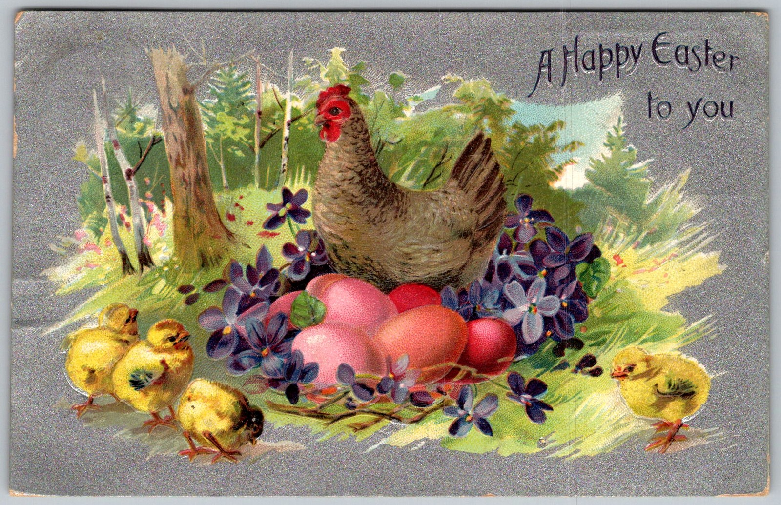 Antique Postcard Hen Chicks Easter Eggs Lakeview, MI 1910s