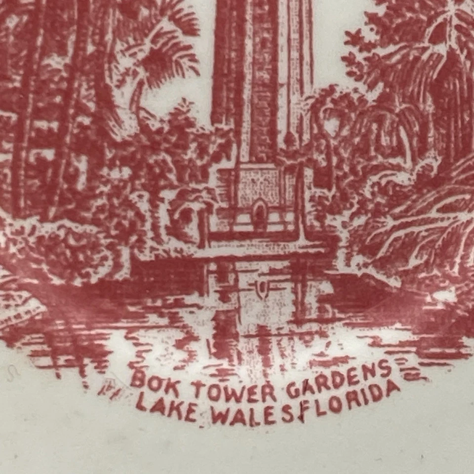 Staffordshire Bok Tower Gardens Cup & Saucer Red Transferware Lake Wales FL - Image 4 of 4