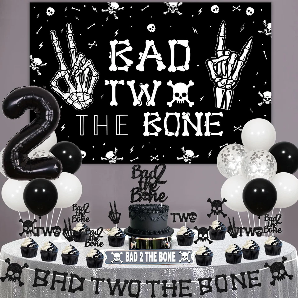 Decoraciones de cumpleaños Bad Two The Bone Bad 2 The Bone telón de fondo música temática 2n... Foto 3 de 4